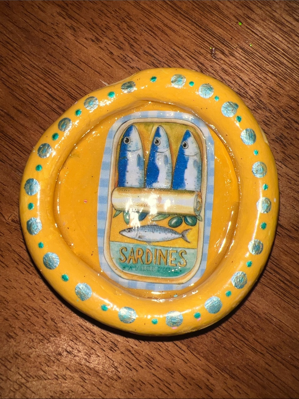 Handmade Yellow Sardines clay trinket tray